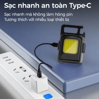 Đèn Pin LED Mini Siêu Sáng 4 Chế Độ – Móc Khóa, Sạc Nhanh Type C, Nam Châm Mở Nắp Chai