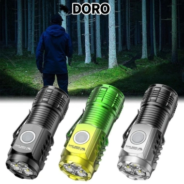Đèn pin mini ba mắt DORO siêu công suất có kẹp, sạc lại đa năng - Giá chỉ 52.250₫