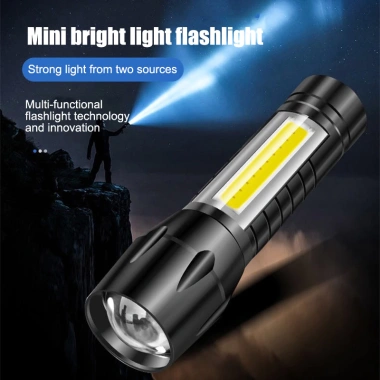 Đèn pin Mini LED USB sạc lại Zoom COB, chống nước, siêu sáng, thích hợp cắm trại ngoài trời - 49.500 VND