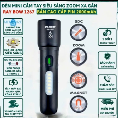 Đèn pin mini Raybow 1.267 hợp kim nhôm, COD, pin 2.000mAh, sáng xa 200m - 129.999₫