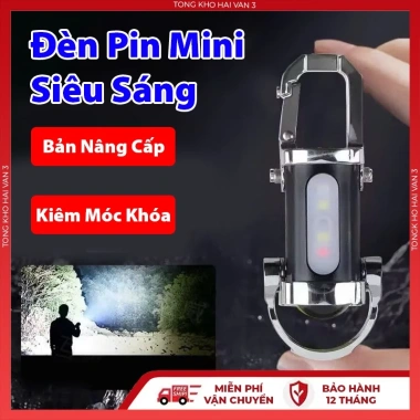Đèn Pin Mini Siêu Sáng USB Sạc Lại Móc Khóa LED Xanh Đỏ Tiện Lợi 17.5k