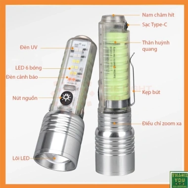 Đèn Pin Sạc Đa Năng 520A Zoom Gần Xa, Đế Nam Châm, 8 Chế Độ Sáng, Kháng Nước – Giá 93.000₫