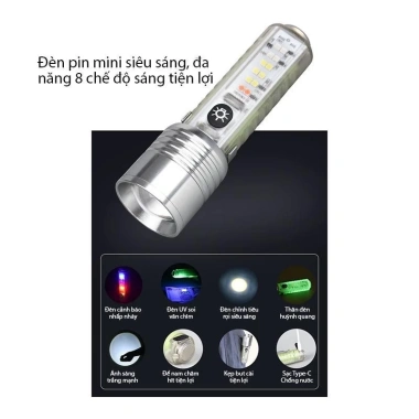 Đèn Pin Sạc Đa Năng 520A Zoom Gần Xa, Đế Nam Châm, 8 Chế Độ Sáng, Kháng Nước – Giá 93.000₫
