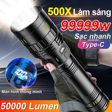 Đèn pin siêu sáng 10.000m Zoom IPX7 pin trâu 100 năm cắm trại cầm tay Giá 85.440đ