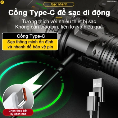 Đèn pin siêu sáng 10.000m Zoom IPX7 pin trâu 100 năm cắm trại cầm tay Giá 85.440đ 9