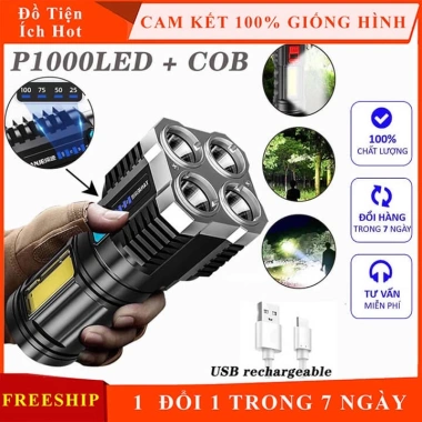 Đèn pin siêu sáng 5 bóng Pro, chiếu xa 200m, chống thấm, pin trâu, 4 chế độ 69k 3 Đèn pin siêu sáng 5 bóng Pro, chiếu xa 200m, chống thấm, pin trâu, 4 chế độ 69k 3