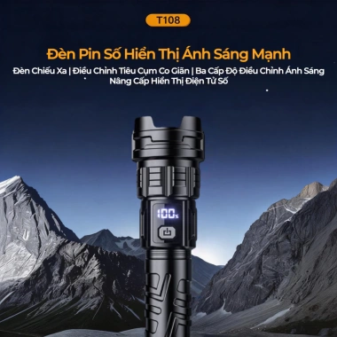 Đèn pin siêu sáng T1.080 2.000 lumen - Công suất cao, chống nước, sạc USB, cho cắm trại và phượt, giá ưu đãi 76.440₫