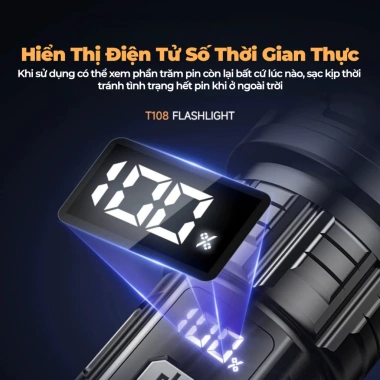 Đèn pin siêu sáng T1.080 2.000 lumen - Công suất cao, chống nước, sạc USB, cho cắm trại và phượt, giá ưu đãi 76.440₫