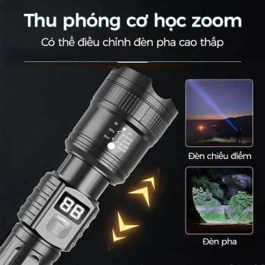 Đèn pin siêu sáng Zoom cầm tay, kính thiên văn, màn hình kỹ thuật số, Type‑C sạc nhanh, mẽ cho cắm trại và câu cá, giảm 23%