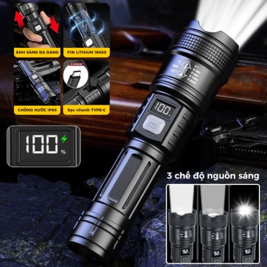 Đèn pin siêu sáng Zoom cầm tay, kính thiên văn, màn hình kỹ thuật số, Type‑C sạc nhanh, mẽ cho cắm trại và câu cá, giảm 23%