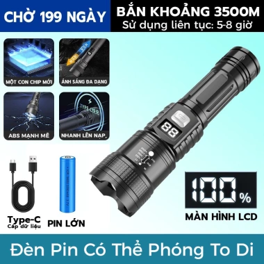Đèn pin siêu sáng Zoom cầm tay, kính thiên văn, màn hình kỹ thuật số, Type‑C sạc nhanh, mẽ cho cắm trại và câu cá, giảm 23%