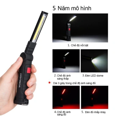 Đèn pin xoay 360 LED sạc lại, đế từ tính, 5 chế độ - Quà tặng nam giới