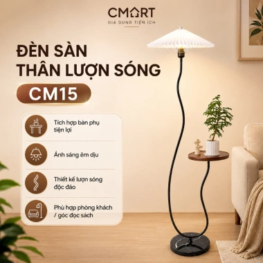 Đèn Sàn Xếp Ly Thân Lượn Sóng 2in1 Kèm Bàn Đèn Cây Trang Trí Phòng Ngủ & Khách CM15 593k