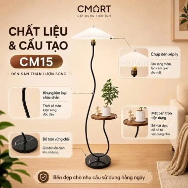 Đèn Sàn Xếp Ly Thân Lượn Sóng 2in1 Kèm Bàn Đèn Cây Trang Trí Phòng Ngủ & Khách CM15 593k