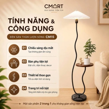 Đèn Sàn Xếp Ly Thân Lượn Sóng 2in1 Kèm Bàn Đèn Cây Trang Trí Phòng Ngủ & Khách CM15 593k