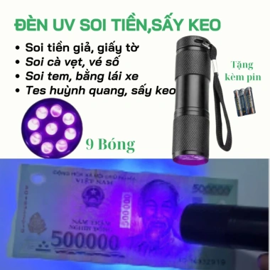 Đèn soi tiền giả UV 9 bóng, kiểm tra giấy tờ, cà vẹt, bằng lái, vé số, sấy keo, tặng 3 pin – giá chỉ 37.999đ Đèn soi tiền giả UV 9 bóng, kiểm tra giấy tờ, cà vẹt, bằng lái, vé số, sấy keo, tặng 3 pin – giá chỉ 37.999đ