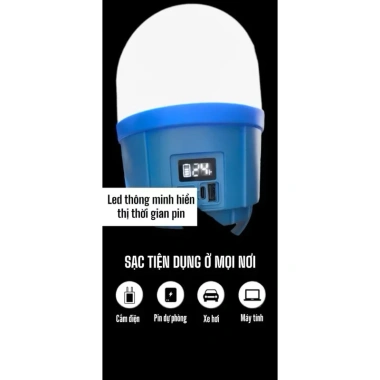 Đèn Treo Tích Điện 200-800W Pin Trâu Đa Năng, Kháng Nước, Nhỏ Gọn, Màn Hình LED Thông Minh - Tặng Cáp Sạc, Giá 119k