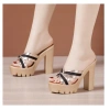 Dép cao gót đế thô quai chéo sọc 9f-12p-14p giảm giá 199k - Thời trang GPSHOPP