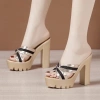 Dép cao gót đế thô quai chéo sọc 9f-12p-14p giảm giá 199k - Thời trang GPSHOPP 9