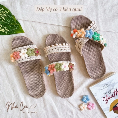 Dép cói độc quyền Hoa Len Tua Rua – Siêu nhẹ, bền, thích du lịch biển, dùng trong nhà, 160.000₫