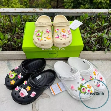 Dép cross nam nữ classic clog đế cao 3cm, độ hoàn thiện cao, tặng full bộ charm loopy hồng - Giá ưu đãi 240k