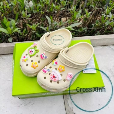 Dép cross nam nữ classic clog đế cao 3cm, độ hoàn thiện cao, tặng full bộ charm loopy hồng - Giá ưu đãi 240k