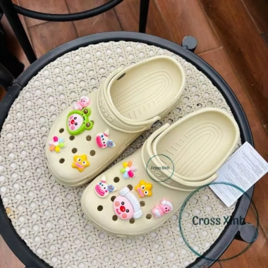 Dép cross nam nữ classic clog đế cao 3cm, độ hoàn thiện cao, tặng full bộ charm loopy hồng - Giá ưu đãi 240k