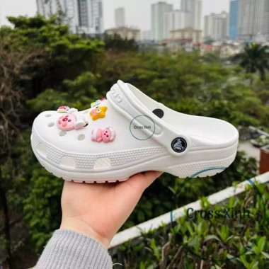 Dép cross nam nữ classic clog đế cao 3cm, độ hoàn thiện cao, tặng full bộ charm loopy hồng - Giá ưu đãi 240k