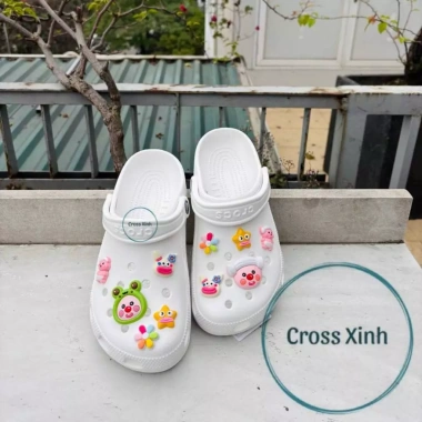 Dép cross nam nữ classic clog đế cao 3cm, độ hoàn thiện cao, tặng full bộ charm loopy hồng - Giá ưu đãi 240k