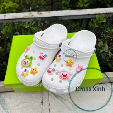 Dép cross nam nữ classic clog đế cao 3cm, độ hoàn thiện cao, tặng full bộ charm loopy hồng - Giá ưu đãi 240k