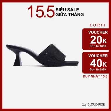 Dép guốc cao CORI I CR10.261 đen mũi vuông, gót quai ngang, bản nhỏ, thời trang Tết 2.026 - chỉ 310.000₫
