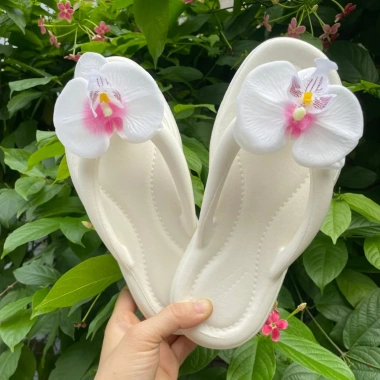 Dép kẹp hoa lan nơ nhung xinh, Eva chống trơn trượt, dễ phối, phong cách mới 56k