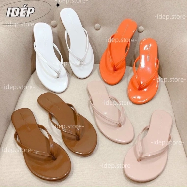 Dép kẹp nữ thời trang đi biển đế bệt xỏ ngón mũi tròn quai mảnh da bóng chống trượt 49k