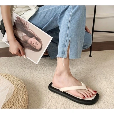 Dép kẹp xỏ ngón cao su mềm dẻo DX07 trắng sữa, chống nước, siêu nhẹ êm chân, thích hợp đi biển mưa cho nữ 9