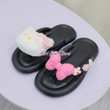 Dép Kẹp Xỏ Ngón Nữ Hello Kitty Gắn Charm Nơ EVA Siêu Nhẹ Chống Trơn Trượt Giá 59k