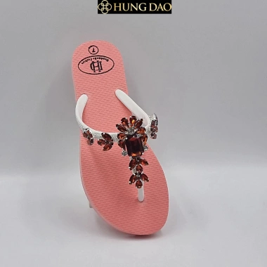 Dép kiểu nữ HD chữ T đính đá nâu trà, đế chống trượt, đa màu, chỉ 200k du lịch