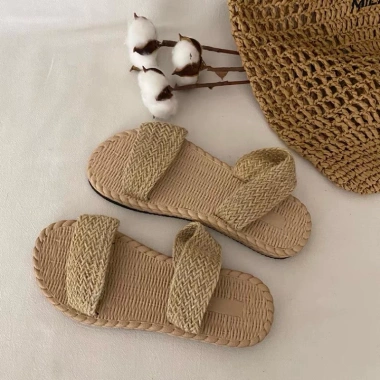 Dép lê cói 2 quai ngang trơn, siêu nhẹ, chống trơn trượt, vintage du lịch biển nữ D033 2