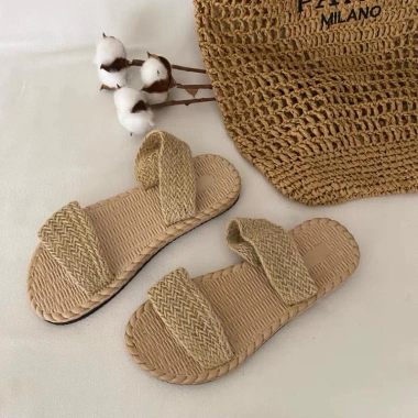 Dép lê cói 2 quai ngang trơn, siêu nhẹ, chống trơn trượt, vintage du lịch biển nữ D033 3