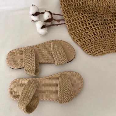 Dép lê cói 2 quai ngang trơn, siêu nhẹ, chống trơn trượt, vintage du lịch biển nữ D033 4