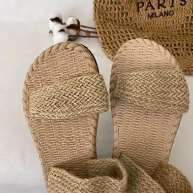 Dép lê cói 2 quai ngang trơn, siêu nhẹ, chống trơn trượt, vintage du lịch biển nữ D033 5