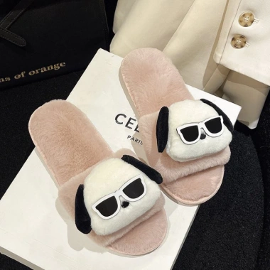 Dép lông hình cún đeo kính ngầu, dày 1,5 cm, chống trơn, ấm áp cho nhà, văn phòng, khách sạn - giảm còn 99.000₫ 4