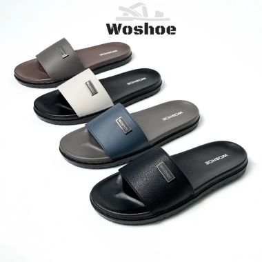 Dép nam quai ngang WOSHOE khâu dấu chỉ, chống thấm nước, da microfiber cao cấp