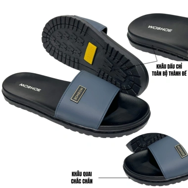 Dép nam quai ngang WOSHOE khâu dấu chỉ, chống thấm nước, da microfiber cao cấp