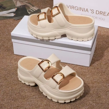 Dép Nữ Bánh Mì Hai Quai Ngang Khoá Mạ Vàng LadyShoesVN - Đế Tăng 6cm, Giá Ưu Đãi 89.000 VND