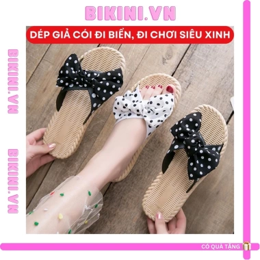 Dép nữ đi biển đi chơi đi làm họa tiết chấm bi siêu xinh êm mềm cao cấp - Giá chỉ 69.000 VND Hottrend BIKINI.VN