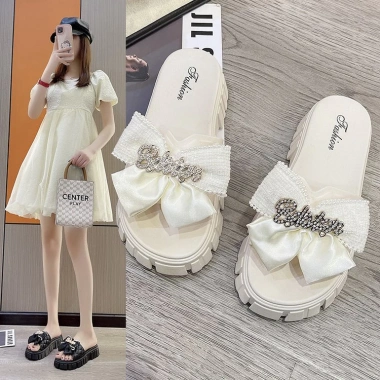 Dép Nữ Nơ Chữ Độn Đế Răng Cưa 3cm - Quai Ngang Sang Trọng SISTER 2.023 Giá 72k