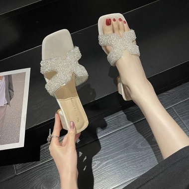 Dép quai chữ H lấp lánh ngọc trai, gót 3cm êm ái, dép hè - giá 219k