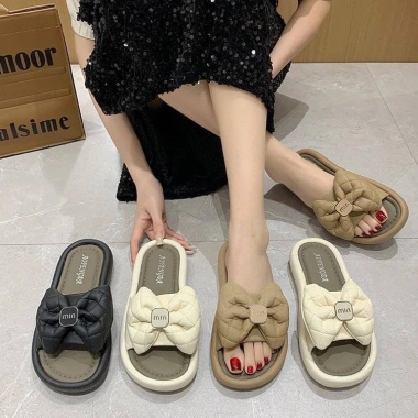 Dép quai ngang nữ QCCC đính nơ, sandal đế bệt trẻ trung, nữ tính - Giá 169k