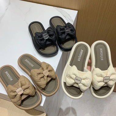 Dép quai ngang nữ QCCC đính nơ, sandal đế bệt trẻ trung, nữ tính - Giá 169k