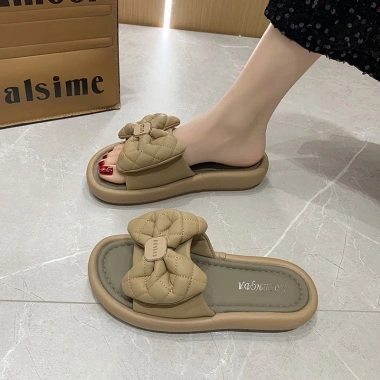 Dép quai ngang nữ QCCC đính nơ, sandal đế bệt trẻ trung, nữ tính - Giá 169k